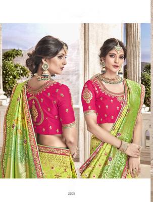 Green embroidered silk saree with blouse 2