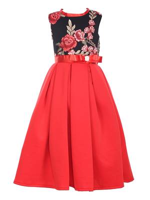 Red Embroidered Na Kids Frocks 1
