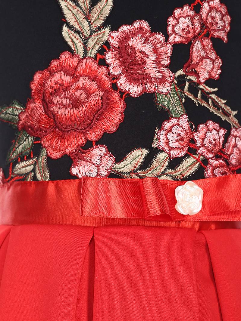 Red Embroidered Na Kids Frocks