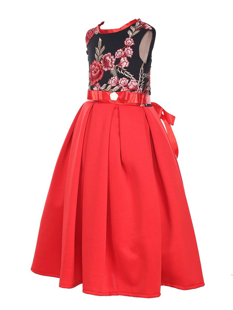 Red Embroidered Na Kids Frocks
