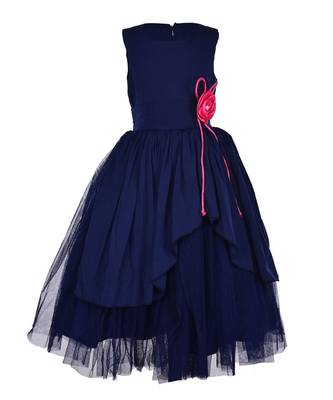 Blue Plain Crepe Kids Girl Gowns 1