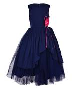 Blue Plain Crepe Kids Girl Gowns