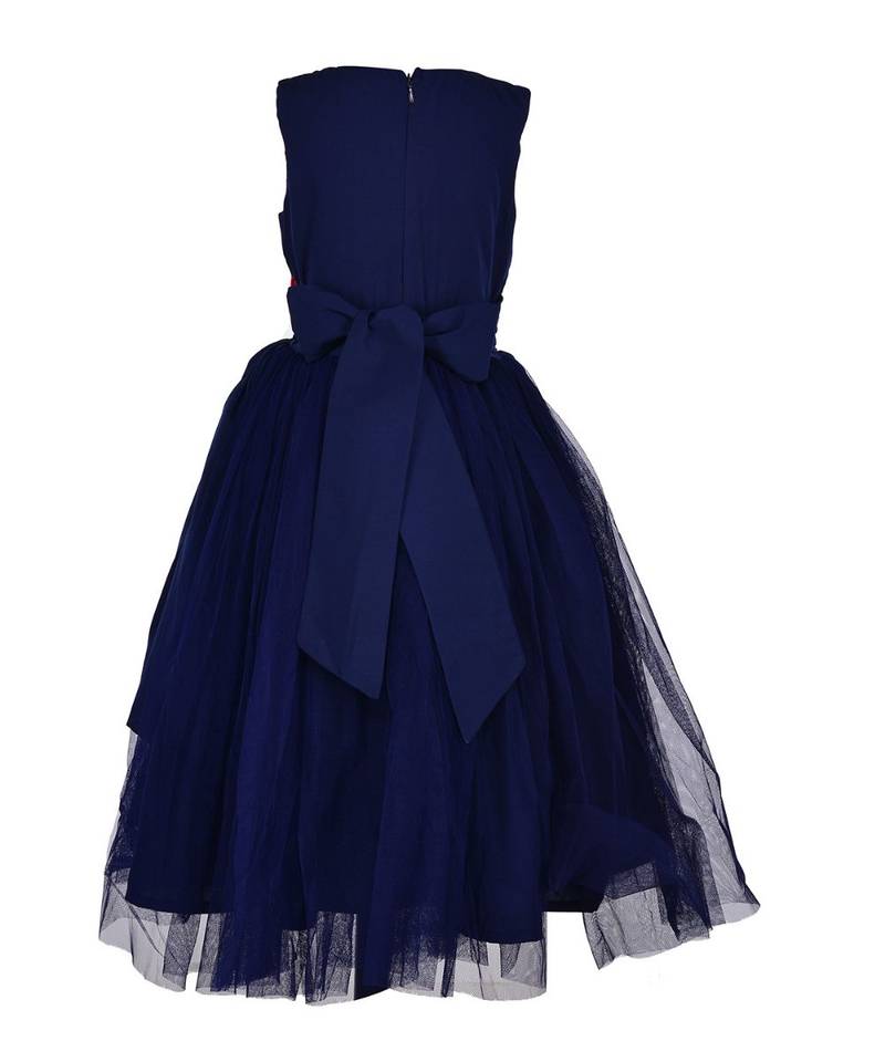Blue Plain Crepe Kids Girl Gowns