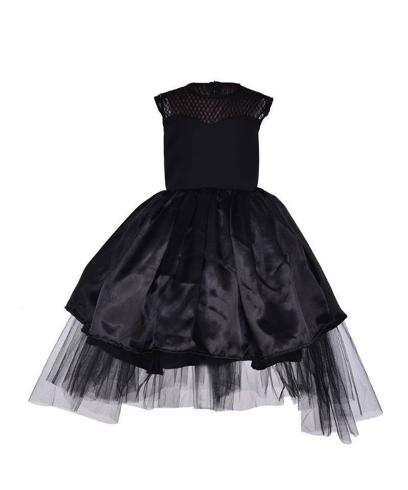 Black Plain Satin Kids Girl Gowns