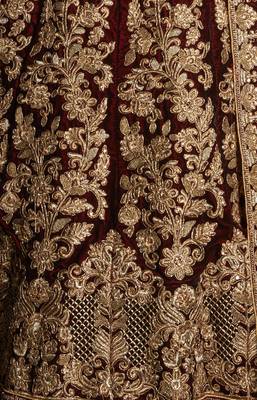 Maroon Embroidered Velvet Unstitched Lehenga With Dupatta 5