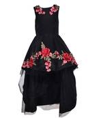 Black Embroidered Net Kids Girl Gowns