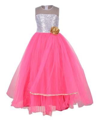 Pink Plain Net Kids Girl Gowns 1