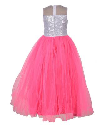 Pink Plain Net Kids Girl Gowns 3