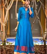 Blue plain silk long kurti