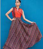 Orange printed silk long kurti