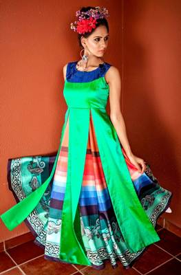 Dark-parrot-green plain silk kurti 1