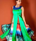 Dark-parrot-green plain silk kurti