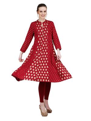 Maroon printed cotton kurti 1
