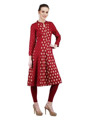 Maroon printed cotton kurti 2