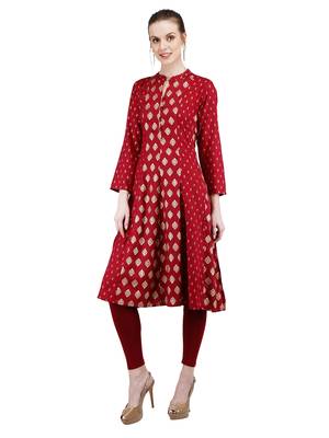 Maroon printed cotton kurti 3