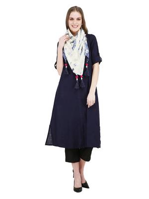 Navy-blue embroidered cotton kurti 1