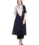 Navy-blue embroidered cotton kurti