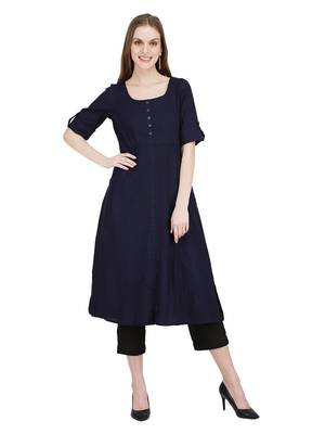 Navy-blue embroidered cotton kurti 2