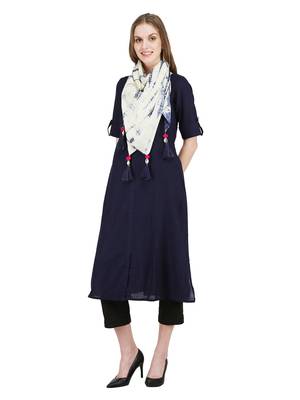 Navy-blue embroidered cotton kurti 4