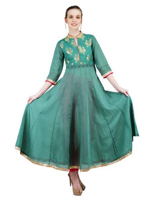 Green embroidered cotton silk kurti 1