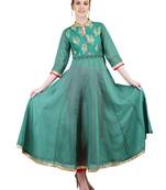 Green embroidered cotton silk kurti