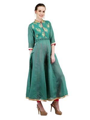 Green embroidered cotton silk kurti 2