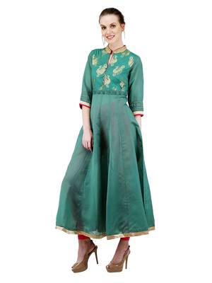 Green embroidered cotton silk kurti 3