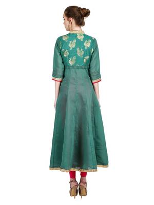 Green embroidered cotton silk kurti 4