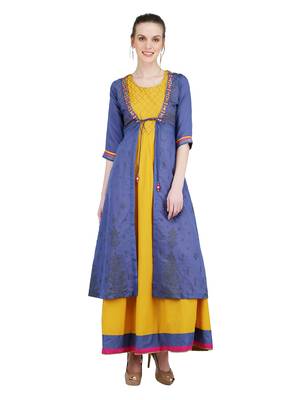 Mustard embroidered viscose kurti 1