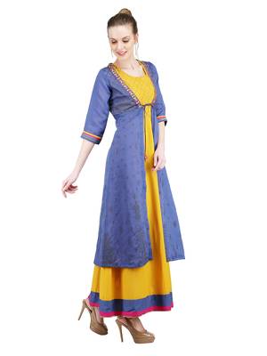 Mustard embroidered viscose kurti 2