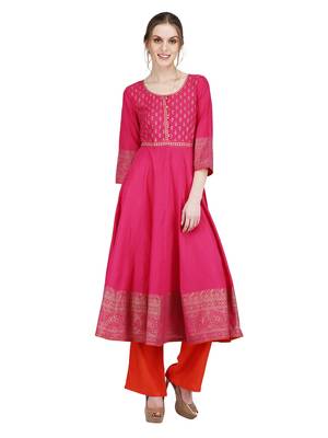 Pink printed cotton silk kurti 1