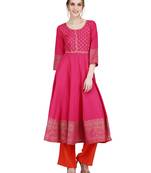 Pink printed cotton silk kurti