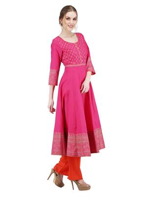 Pink printed cotton silk kurti 2