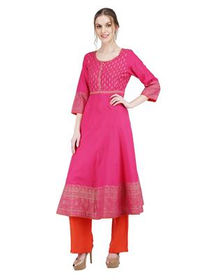 Pink printed cotton silk kurti 3