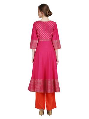 Pink printed cotton silk kurti 4