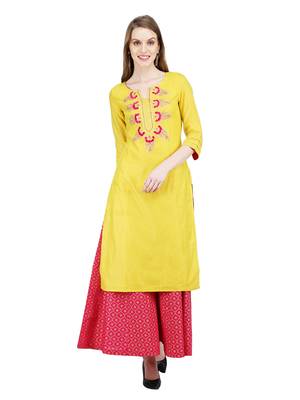 Yellow solid cotton kurti 1