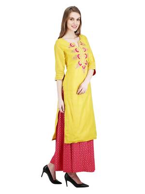Yellow solid cotton kurti 2