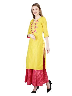 Yellow solid cotton kurti 3