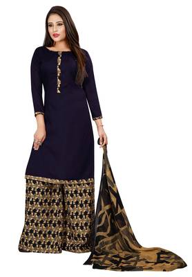 Navy Blue Printed Rayon Readymade Salwar With Dupatta 1