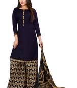 Navy Blue Printed Rayon Readymade Salwar With Dupatta