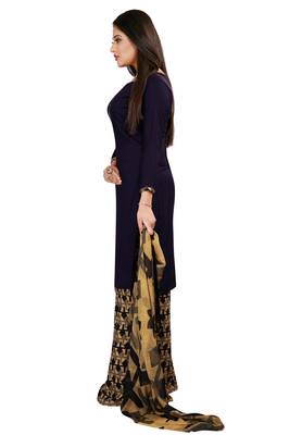 Navy Blue Printed Rayon Readymade Salwar With Dupatta 3