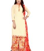 Cream Printed Rayon Readymade Salwar With Dupatta