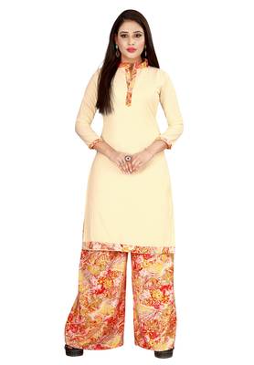 Cream Printed Rayon Readymade Salwar With Dupatta 2