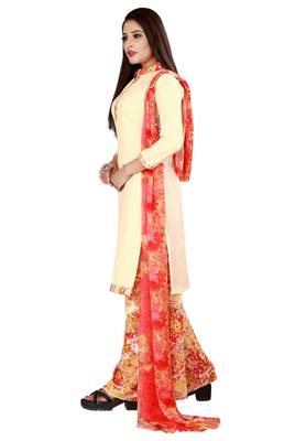 Cream Printed Rayon Readymade Salwar With Dupatta 3