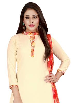 Cream Printed Rayon Readymade Salwar With Dupatta 4