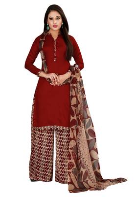Maroon Printed Rayon Readymade Salwar With Dupatta 1