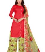 Red Printed Rayon Readymade Salwar With Dupatta