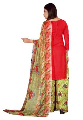 Red Printed Rayon Readymade Salwar With Dupatta 2