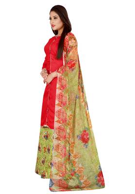 Red Printed Rayon Readymade Salwar With Dupatta 3