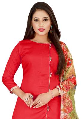 Red Printed Rayon Readymade Salwar With Dupatta 4